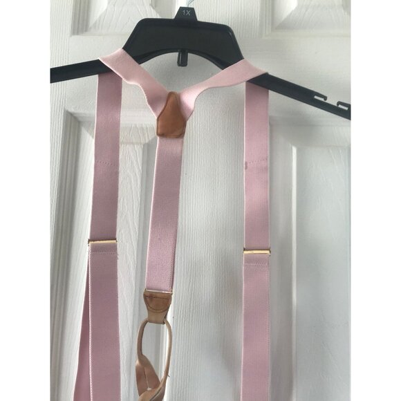 Vintage Pink Suspenders Leather Elastic Braces Gold Tone Hardware - Picture 7 of 9